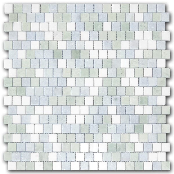 Zeus Blue Celeste 2x8 Picket Polished Marble and Brass Waterjet Mosaic Tile